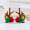 Cute Christmas hair clips with brown felt reindeer antlers and colorful pom-poms - 43# Brown Antler Clip with Red & Green Balls