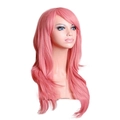 Long wavy 70cm heat resistant synthetic hair cosplay wig in soft pink with side bangs - Pink