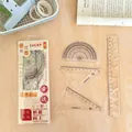 4-piece cute student stationery set featuring a 20cm wave ruler and protractor in red packaging - Exam Success Set