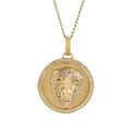 Hip hop 18k gold plated lion head pendant with micro-pave crystals on a rope chain - Gold Lion Head Pendant With Gold Curb Chain (KN230171-K)