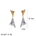 Detailed view of bicolor drop earrings showing 45.5mm length and 17mm width dimensions - Gold Silver Contrast Streamlined Geometric Earrings (TE60419-M)