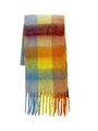 Écharpe douce en mohair à carreaux colorés avec détails de franges pour l'hiver - Carreaux Jaune Bleu Hemerocallis