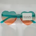 Frameless heart sunglasses with upper lake blue to orange gradient lenses and green temples - Lake Blue to Orange Gradient