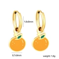 Golden stainless steel orange fruit earrings with orange enamel and green leaf details - Orange Style (EA56290LG)