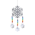 Silver metal snowflake suncatcher with rainbow beads and crystal glass snowflake pendants - Large Snowflake + 3 Mini Snowflakes
