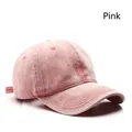 Pink washed cotton baseball cap with vintage faded finish and curved brim for casual style - Pink