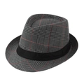 Classic fedora hat in black and grey plaid fabric with a sleek black ribbon band - Adult Size (Approx 58cm) / Stripe-Army Green