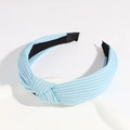 Light blue knotted wide headband with a cross pleated knit fabric texture on white background - Sky Blue No.1