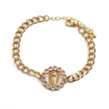 Bracelet à chaîne gourmette dorée avec médaillon de la Vierge Marie et zircons - 0257DL/Médaille Ronde de la Vierge Marie