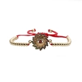 Evil eye bracelet with colorful zircons, gold beads, and adjustable red woven cord - Copper Beads Red Rope