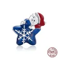 S925 sterling silver Santa Claus charm with blue star and snowflake for Christmas - Santa Claus Blue Star