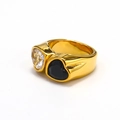 Luxurious 18k gold plated wide ring with heart-shaped white and black gemstones - US 6 / Gold (Clear/Black Heart)