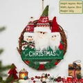 Christmas rattan wreath with plush snowmen and Santa Claus hanging decor 38cm - Type C Christmas Rattan Wreath - Three Dolls