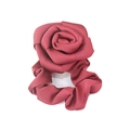 Elegant deep pink rose fabric scrunchie with a vintage floral design and pleated texture - Rouge Red