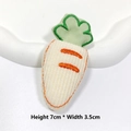 Detailed view of cream fabric carrot patch with green embroidery and 7x3.5cm size markers - Beige Carrot