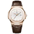 Slim rose gold men's watch with white textured dial and dark brown leather strap - Rose Gold Case White Dial Leather Strap