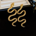 Exaggerated golden snake earrings with sparkling green zircon eyes in hip-hop style - 17# Silver Pin - Gold Snake Green Eye