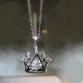 Elegant silver crown pendant necklace with white zircon center stone and fine cross chain - Xl-11 [with Chain]