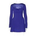 Abito mini blu scuro a maniche lunghe con dettaglio fiocco e scollatura a cuore - XS / Blu