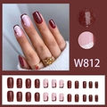 Sparkly dark red and pink press-on nails set with festive glitter and wavy patterns - W812 Christmas Style (With Glue)