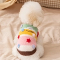 Striped fleece pet sweater with colorful stars and bear embroidery for small dogs - XS / Locke Yellow Dog