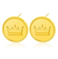 Elegant gold round stud earrings featuring a vintage crown pattern in titanium steel - Round Crown Embossed