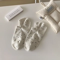Beige cotton blend ankle socks with black polka dot pattern for women - One Size / Beige