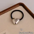 Minimalist elastic hair tie with a 3x3cm polished silver heart-shaped metal pendant - Silver Smooth Heart