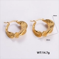 Golden wavy textured stainless steel hoop earrings for women, dimensions 28mm x 29mm - Wavy Hammered Texture Earrings (AMLEH145)