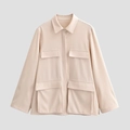 Camisa utilitaria beige de manga larga con cuatro bolsillos de solapa sobre gris - XS / Albaricoque