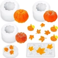 3D pumpkin and maple leaf silicone mold set for DIY candles, soaps and autumn decor - Set 7 / White