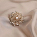 Elegant gold spiral sunflower brooch with white pearl and marquise crystal petals - 513 Wreath