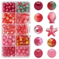 DIY jewelry kit with 10-grid box of gradient red and pink glass beads in various shapes - Carmine Red approx 180pcs
