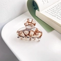 Minimalist French vintage tortoise shell acetate hair claw clip on white tray with book - Glassy Brown 4cm