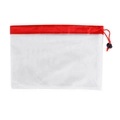 Sacchetto a rete riutilizzabile in poliestere bianco con coulisse rossa e chiusura - Piccolo (20x31cm)