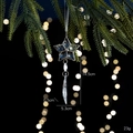 Star-shaped acrylic snowflake ornament with blue crystals and clear teardrop pendant - Pentagram Drop Style