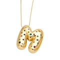 Letter M initial pendant necklace in gold finish with vibrant multi-colored zircon stones - Style M