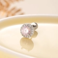 Titanium steel round pink zircon halo stud earring with silver finish and screw back - Light Pink (A187-2)