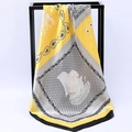 Silky satin square scarf featuring yellow paisley floral print and nautical sailing ship - Contrast Yellow Grey (SD90-02-3)