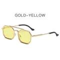 Steampunk gold frame sunglasses with yellow lenses and double bridge design - Gold Frame Yellow Lenses