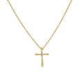 18k gold plated brass cross necklace featuring center-set pink stones on O-chain - October-Pink Tourmaline