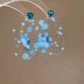 Handmade blue chiffon flower tassel earrings with matching beads and square gem - 60# Silver Pin Fishing Line Beaded Fabric Flower Style Blue