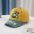Detail of yellow and green kids baseball cap featuring cartoon astronaut embroidery - 54cm (3-8 Years) / Yellow