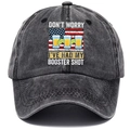 Washed dark gray baseball cap with American flag and humor booster shot print - L (58-60cm/Adjustable) / Washed Charcoal Black (Booster Shot)