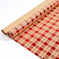 Brown kraft gift wrap paper featuring glossy red metallic grid patterns for Christmas - Gold Stamped Grid / 0.43*3m