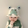 Cute beige baby bucket hat featuring 3D green frog design with adorable eyes and feet - 8 Months-3 Years (46-50cm) / 05 Beige (Frog Style)