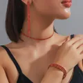 Set coordinato di girocollo, bracciale e orecchini dorati con strass rossi brillanti - Base Oro Strass Rossi Set da 3 Pezzi