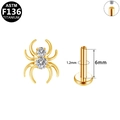 Piercing labret araignée en titane F136 doré avec zircon blanc et filetage interne - Style Araignée Doré (Strass Blanc, 6mm)