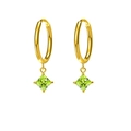 Golden titanium steel hoop earrings featuring square-cut green zircon pendants - Gold Green Square Earrings