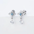 Exquisite silver floral stud earrings with sky blue crystal and sparkling white zircons - Single Star Tear
